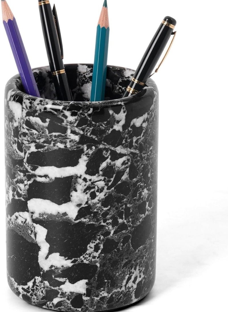 RADICALn Handmade Black Marble Pen Holder 4 Inch, Pencil Holder for Desk, Ideal for School Stationery, Office Desk, Makeup Accessories, Perfect for Home, Office, or Gift - Image 1